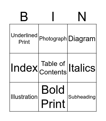 TEXT FEATURE BINGO Card