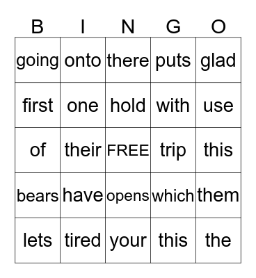Spelling Word BINGO Card