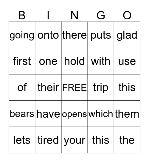 Spelling Word BINGO Card