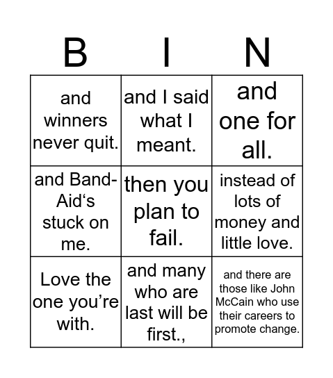 Untitled Bingo Card