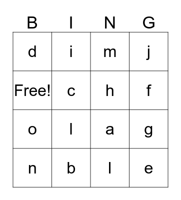 Phonics Bingo Card