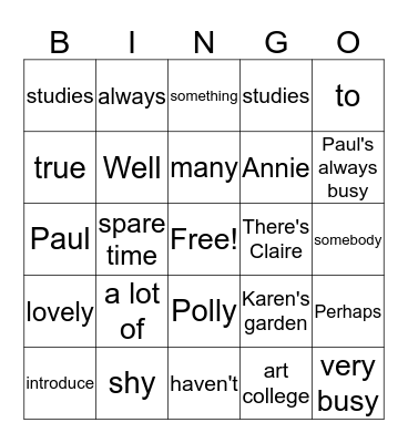 Lesson 43 Bingo Card