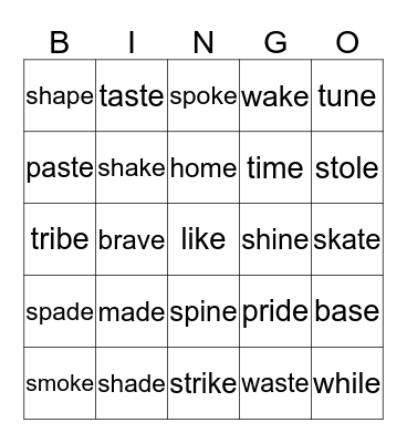 The Power of the Magic 'e' Bingo Card