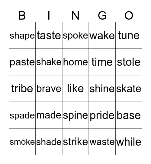 The Power of the Magic 'e' Bingo Card