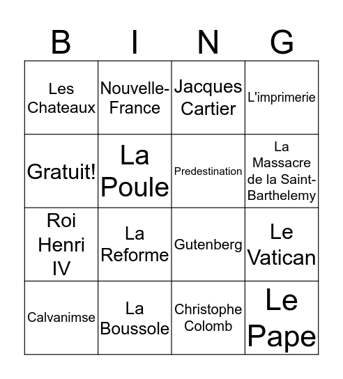 Les Grandes Découvertes  du XV Siècle  Bingo Card