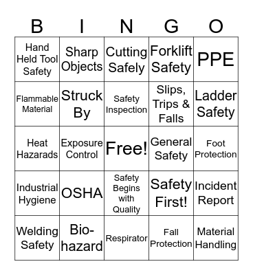 Safety Symbol Bingo Card