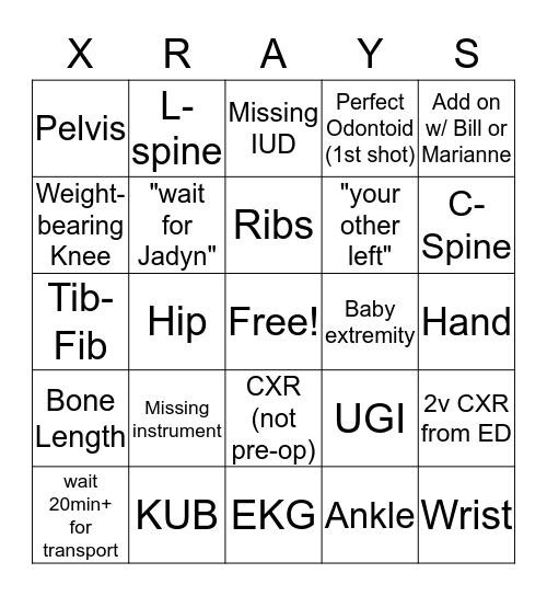 X-Ray BINGO Card
