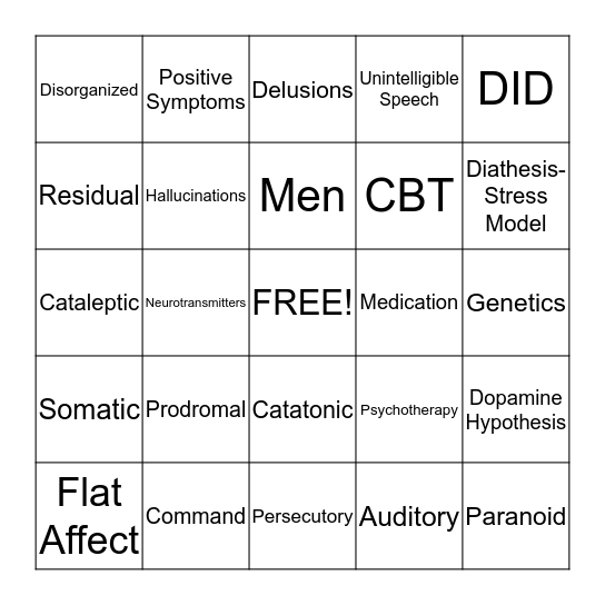 SCHIZO Bingo Card