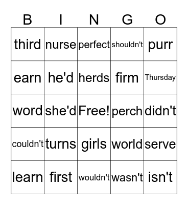 Spelling BINGO Card