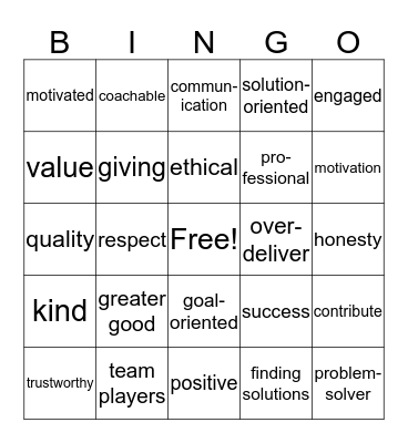 November Core Value BINGO! Bingo Card