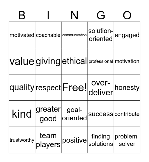 Core Value BINGO! Bingo Card