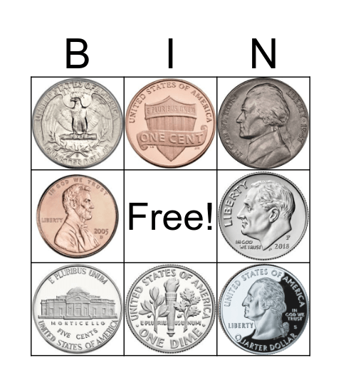 Coin Identification Bingo Card