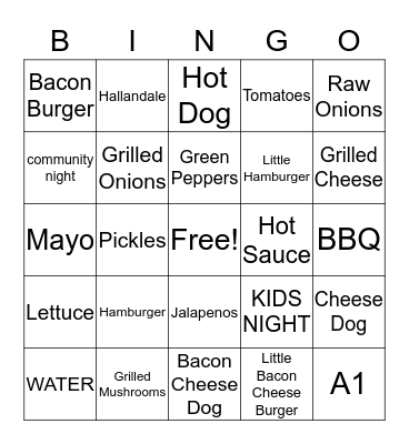 Five Guys Bingo Card