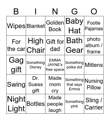 Baby Gift BINGO! Bingo Card