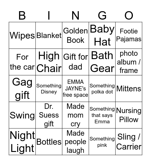 Baby Gift BINGO! Bingo Card