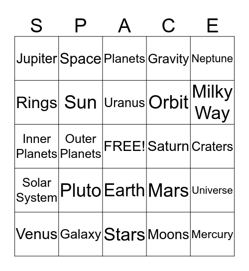 Outer Space Bingo! Bingo Card