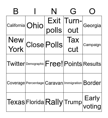 Midterm Election Bingo Card