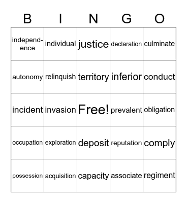 vocabulary bingo Card