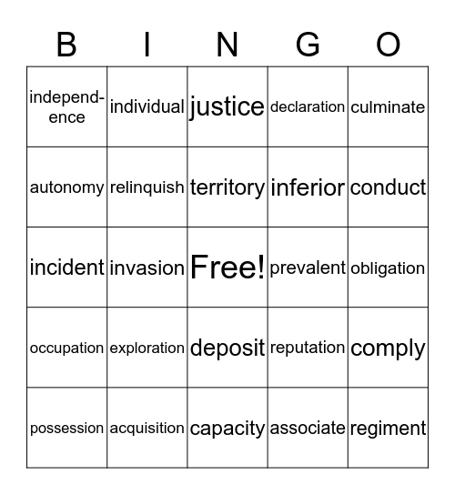 vocabulary bingo Card