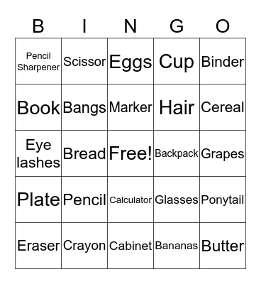 English!  Bingo Card