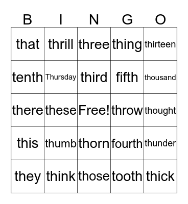 TH Bingo  Bingo Card
