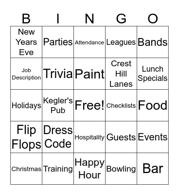 Staff Meeting Bingo Card