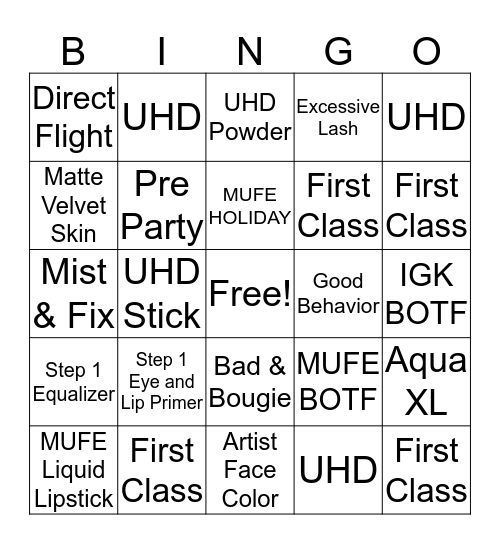 IGK/MAKE UP FOR EVER  Bingo Card