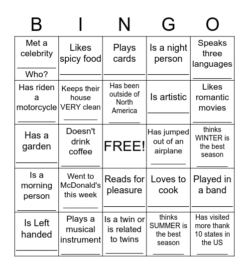 Find someone who... Bingo Card