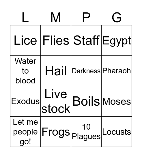 10 Plagues of Egypt Bingo Card