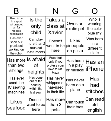 Robotics Bingo Card