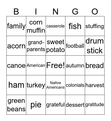 Thanksgiving Bingo Card