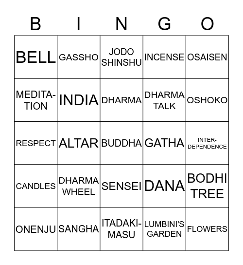 DHARMA SCHOOL BINGO Card