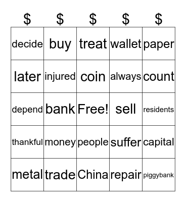 The Story of Money Bingo Card