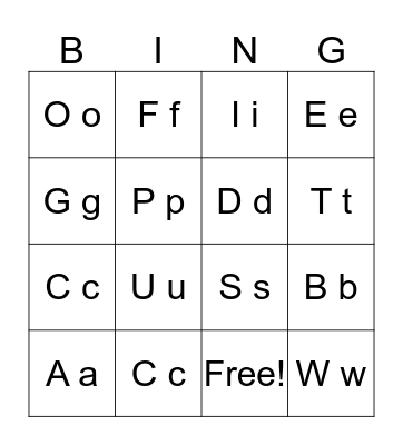 Alphabet Bingo Card