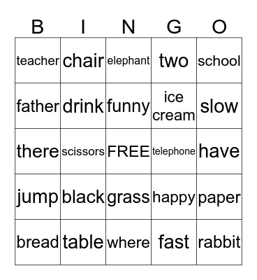 Word Bingo Card