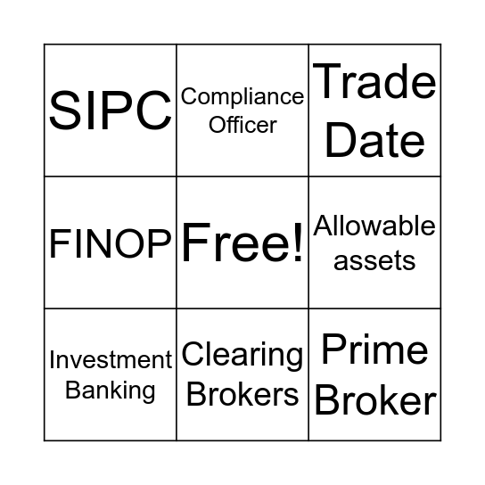 Broker Dealer Bingo Card