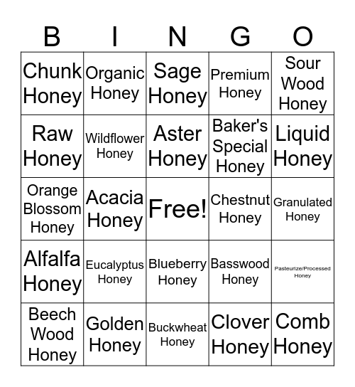 Honey Bingo Interactive  Bingo Card