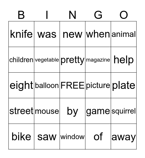 Word Bingo Card