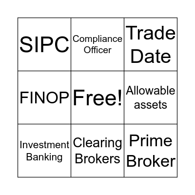 Broker Dealer Bingo Card