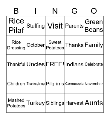 THANKSGIVING BINGO Card