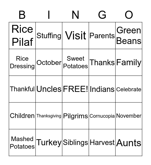 THANKSGIVING BINGO Card