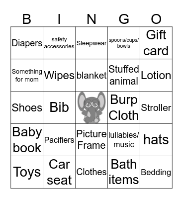 Danielle's Baby Shower Bingo Card