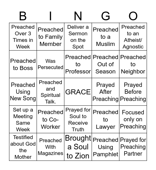 PREACHING Bingo Card