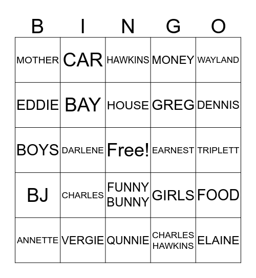 FAMILY Bingo Card