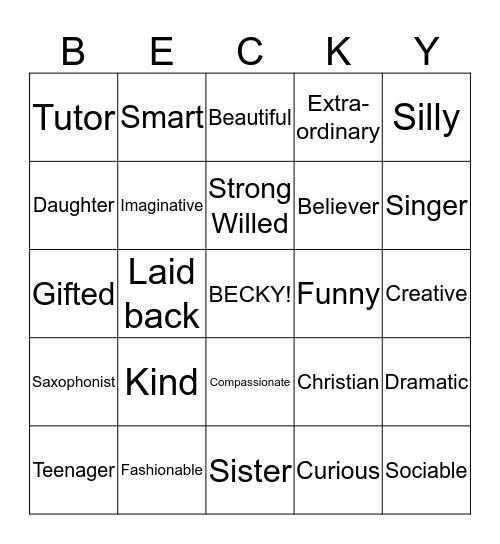 Becky's Sweet 16 Bingo Card