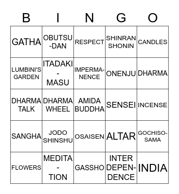 DHARMA SCHOOL Bingo Card