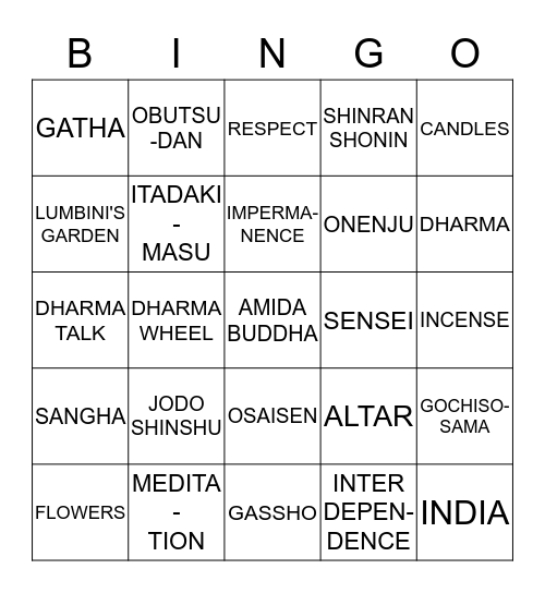 DHARMA SCHOOL Bingo Card