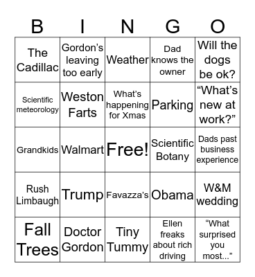 Gordon Family Bingo Card