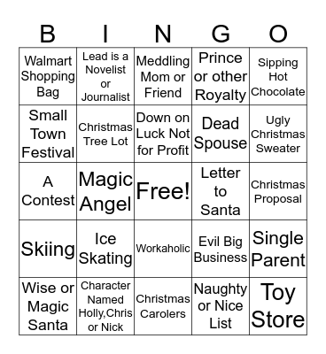 Hallmark Christmas Movie Bingo Card