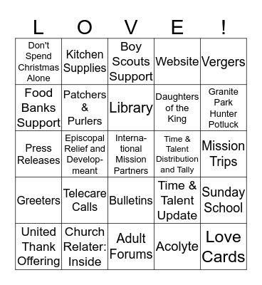 St. Luke's Volunteers...Thank you! Bingo Card